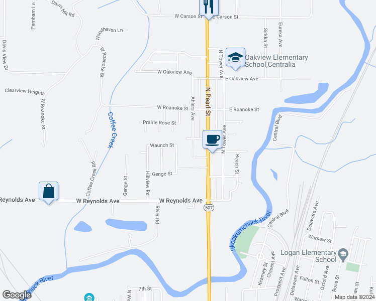 map of restaurants, bars, coffee shops, grocery stores, and more near 1906 Ahlers Avenue in Centralia