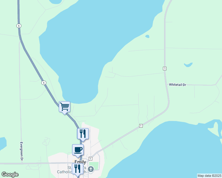 map of restaurants, bars, coffee shops, grocery stores, and more near 41058 Birch Lane in Emily