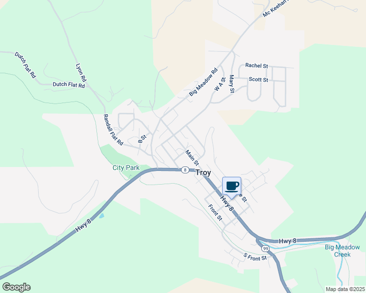 map of restaurants, bars, coffee shops, grocery stores, and more near 116 North Main Street in Troy
