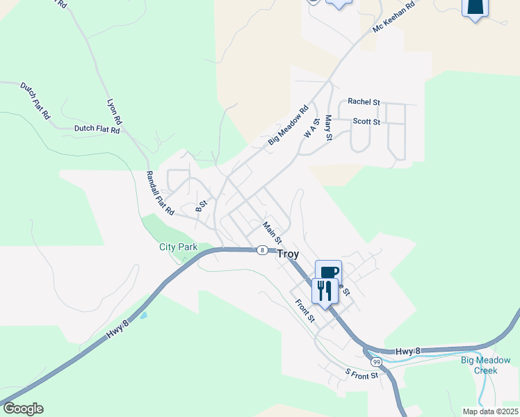 map of restaurants, bars, coffee shops, grocery stores, and more near 116 North Main Street in Troy