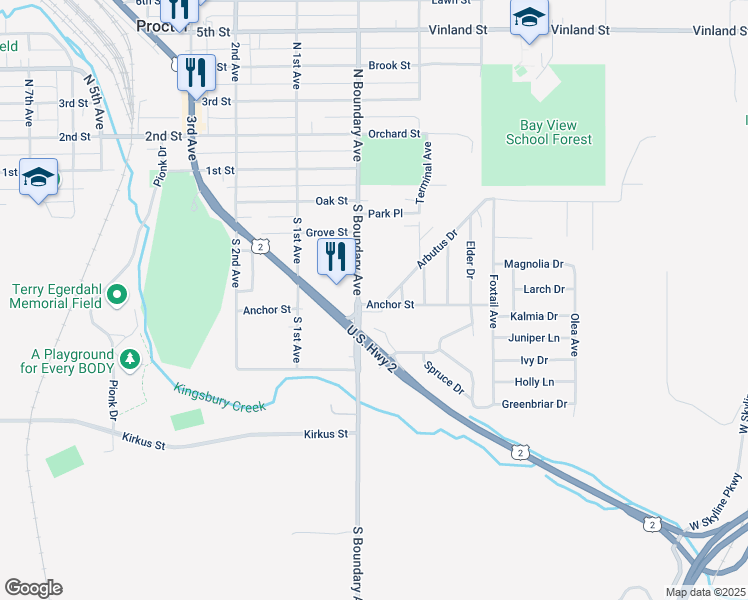 map of restaurants, bars, coffee shops, grocery stores, and more near 130 South Boundary Avenue in Duluth