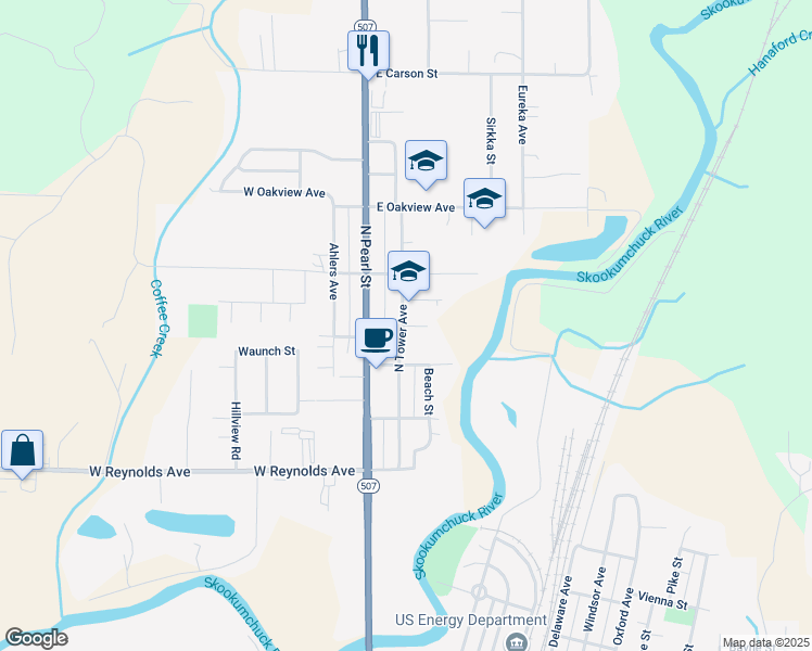 map of restaurants, bars, coffee shops, grocery stores, and more near 217 Susan Street in Centralia