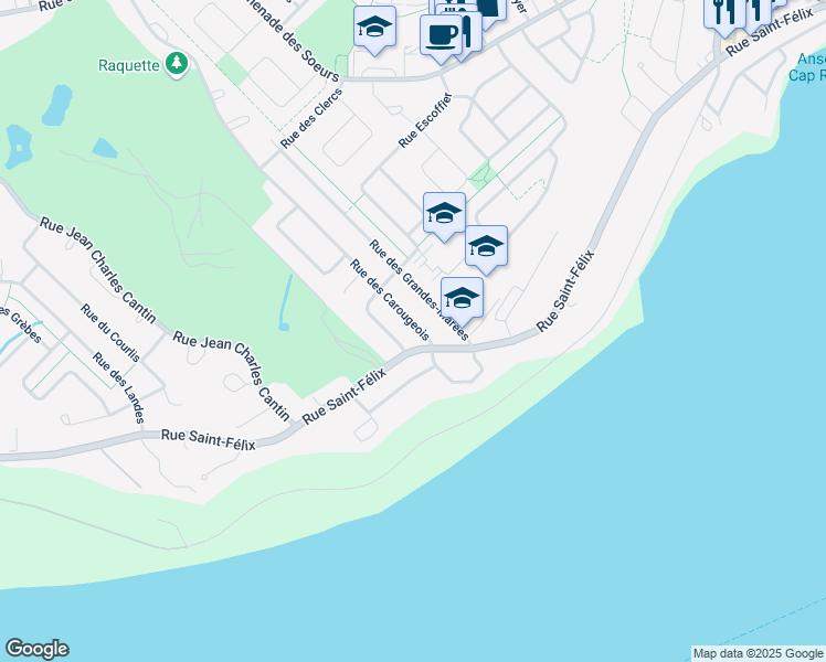 map of restaurants, bars, coffee shops, grocery stores, and more near 1512 Rue des Carougeois in Ville de Québec