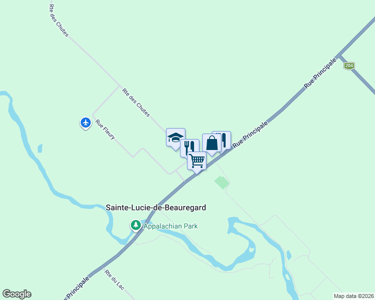 map of restaurants, bars, coffee shops, grocery stores, and more near 18 Route des Chutes in Sainte-Lucie-de-Beauregard