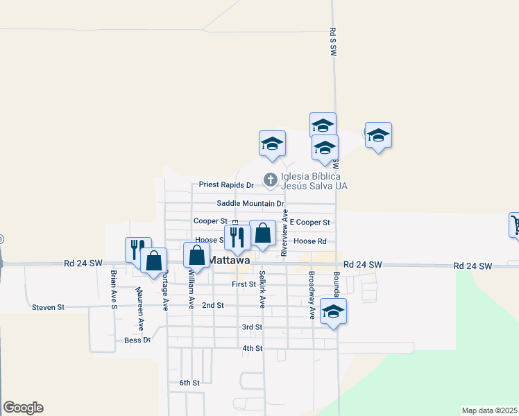map of restaurants, bars, coffee shops, grocery stores, and more near 306 Saddle Mountain Drive in Mattawa