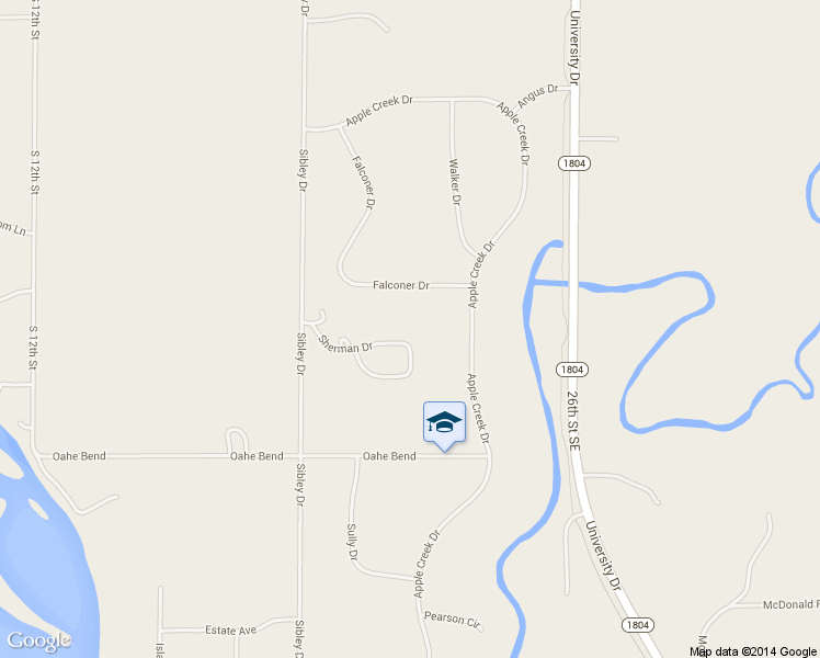 map of restaurants, bars, coffee shops, grocery stores, and more near 2201 Sherman Drive in Bismarck