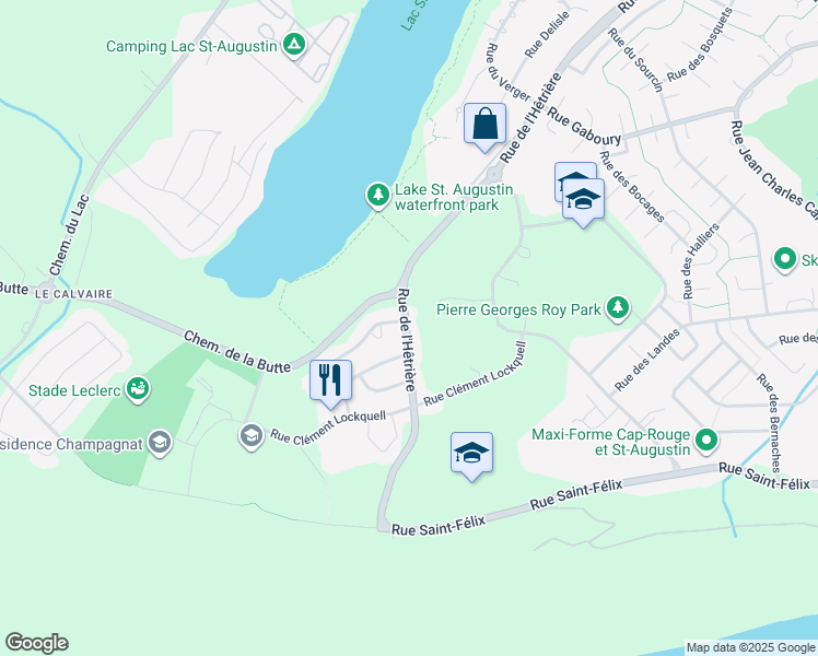 map of restaurants, bars, coffee shops, grocery stores, and more near Rue de l'Hêtrière in Saint-Augustin-de-Desmaures
