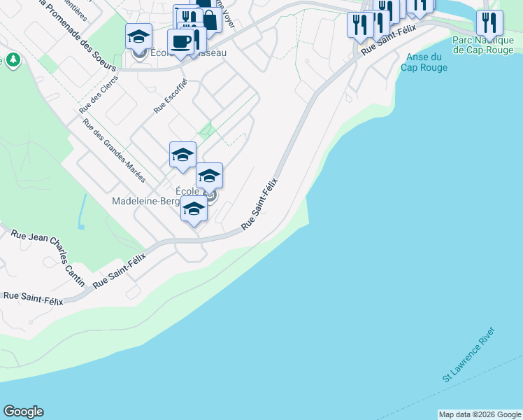 map of restaurants, bars, coffee shops, grocery stores, and more near 4499 Rue Saint Félix in Québec