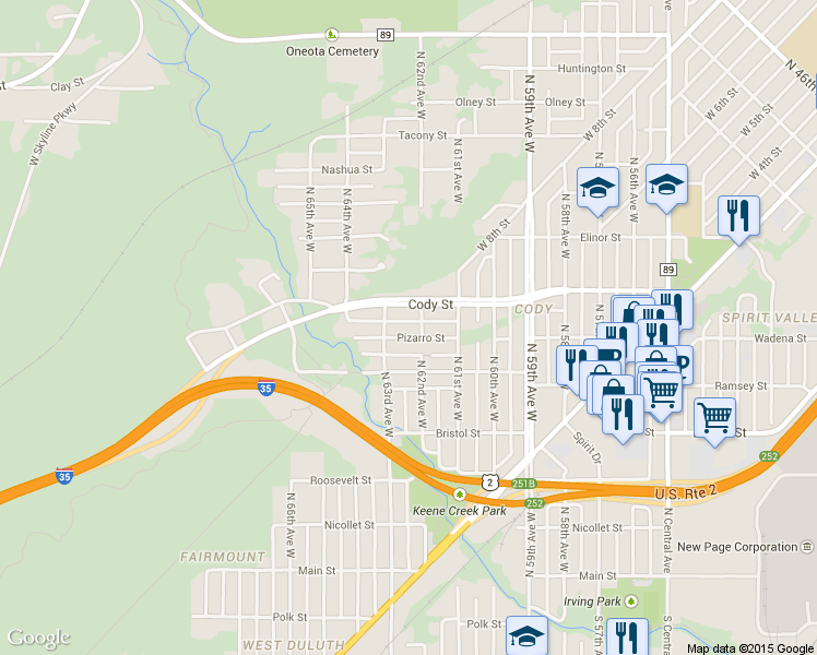 map of restaurants, bars, coffee shops, grocery stores, and more near 6202 Pizarro Street in Duluth
