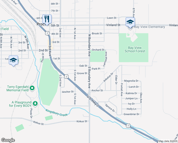 map of restaurants, bars, coffee shops, grocery stores, and more near 31 Grove Street in Proctor