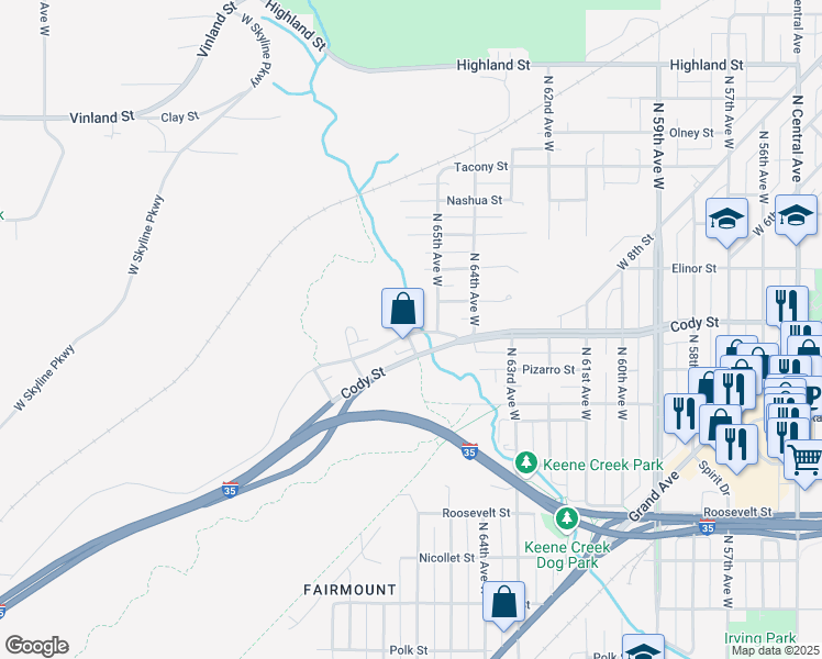 map of restaurants, bars, coffee shops, grocery stores, and more near 6501 Westgate Boulevard in Duluth