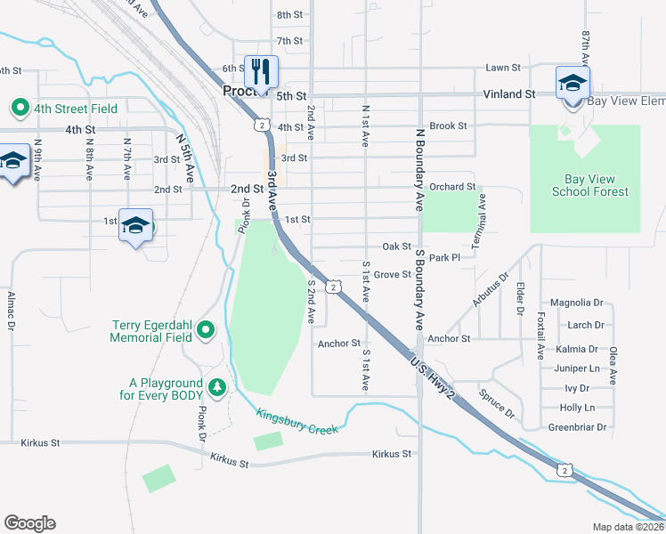 map of restaurants, bars, coffee shops, grocery stores, and more near 125 Grove Street in Proctor