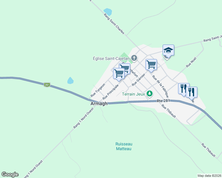 map of restaurants, bars, coffee shops, grocery stores, and more near 24 Rue Principale in Armagh