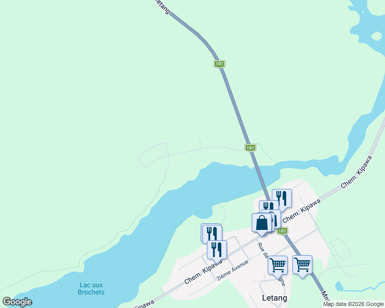 map of restaurants, bars, coffee shops, grocery stores, and more near 132 Rue Lafort in Témiscaming