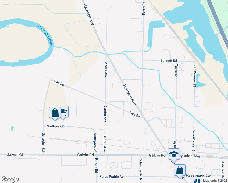 map of restaurants, bars, coffee shops, grocery stores, and more near 2112 Sandra Avenue in Centralia