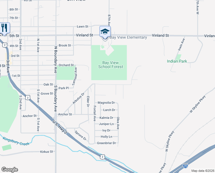 map of restaurants, bars, coffee shops, grocery stores, and more near 48 Arbutus Drive in Duluth