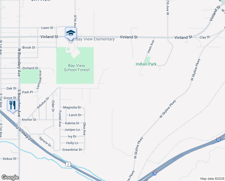 map of restaurants, bars, coffee shops, grocery stores, and more near 67 Arbutus Drive in Duluth