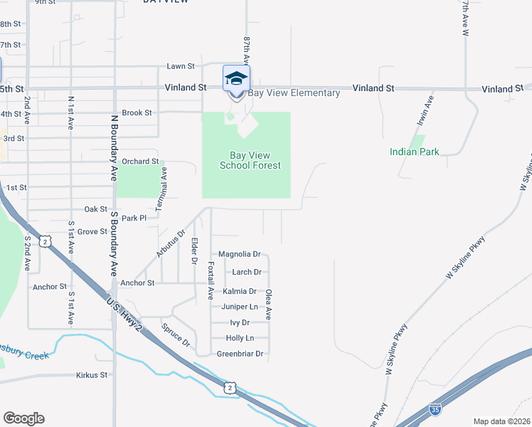 map of restaurants, bars, coffee shops, grocery stores, and more near 66 Arbutus Drive in Duluth