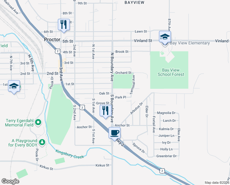 map of restaurants, bars, coffee shops, grocery stores, and more near 31 Grove Street in Proctor