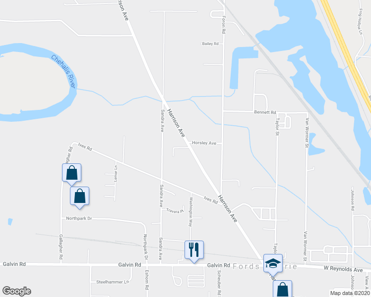 map of restaurants, bars, coffee shops, grocery stores, and more near 2301 Harrison Avenue in Centralia