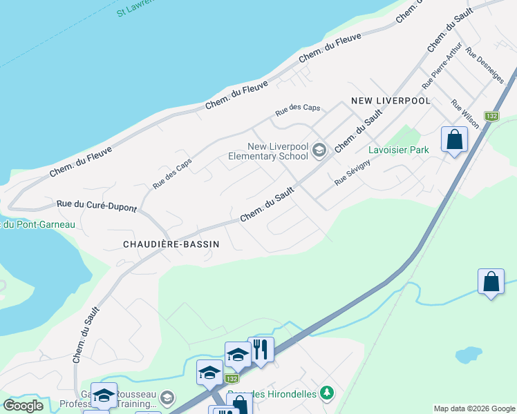 map of restaurants, bars, coffee shops, grocery stores, and more near 1475 Chemin du Sault in Lévis