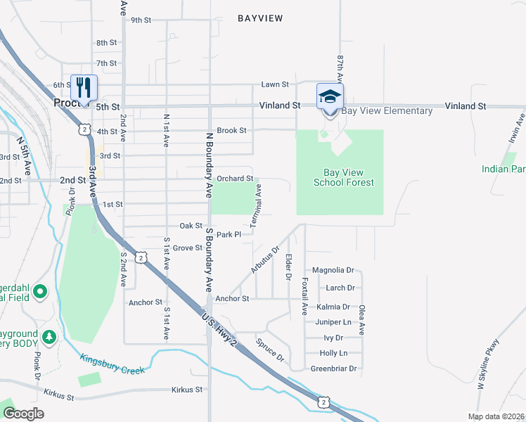 map of restaurants, bars, coffee shops, grocery stores, and more near 2402 Terminal Avenue in Duluth