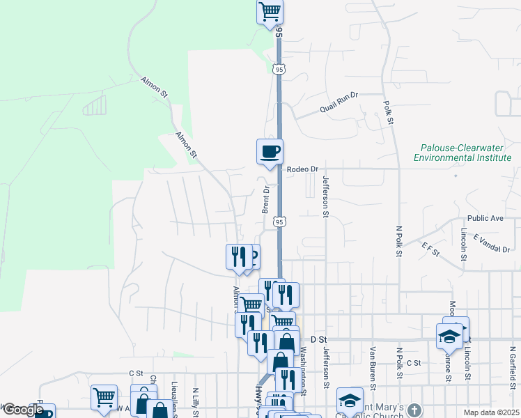 map of restaurants, bars, coffee shops, grocery stores, and more near 753 Brent Drive in Moscow