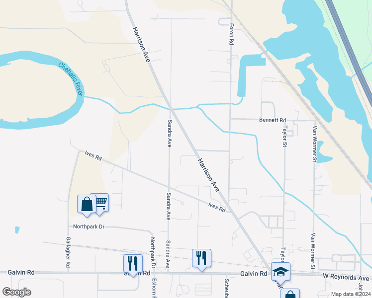 map of restaurants, bars, coffee shops, grocery stores, and more near 2301 Harrison Avenue in Centralia