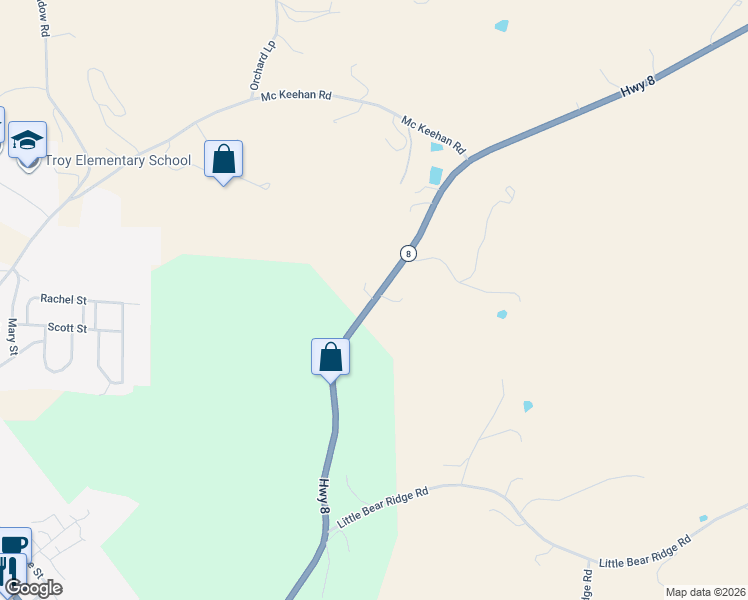 map of restaurants, bars, coffee shops, grocery stores, and more near 4019 Highway 8 in Troy