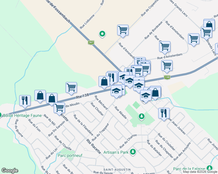 map of restaurants, bars, coffee shops, grocery stores, and more near 342 Route 138 in Saint-Augustin-de-Desmaures