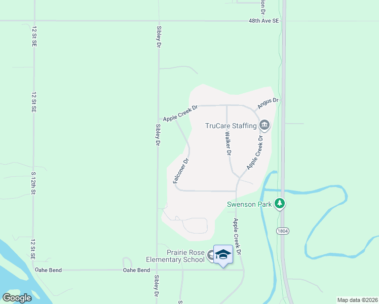 map of restaurants, bars, coffee shops, grocery stores, and more near Falconer Drive in Burleigh County
