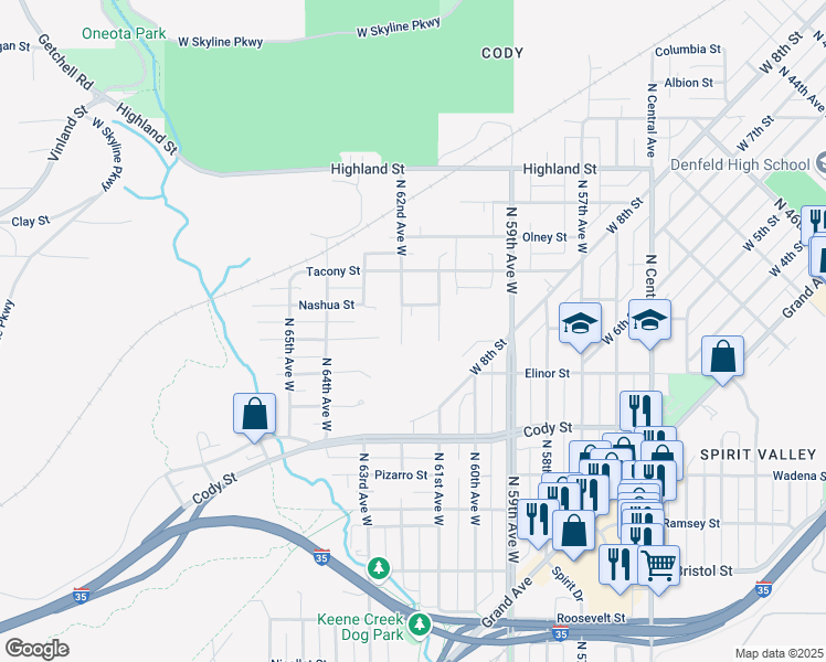 map of restaurants, bars, coffee shops, grocery stores, and more near 6124 Nashua Street in Duluth