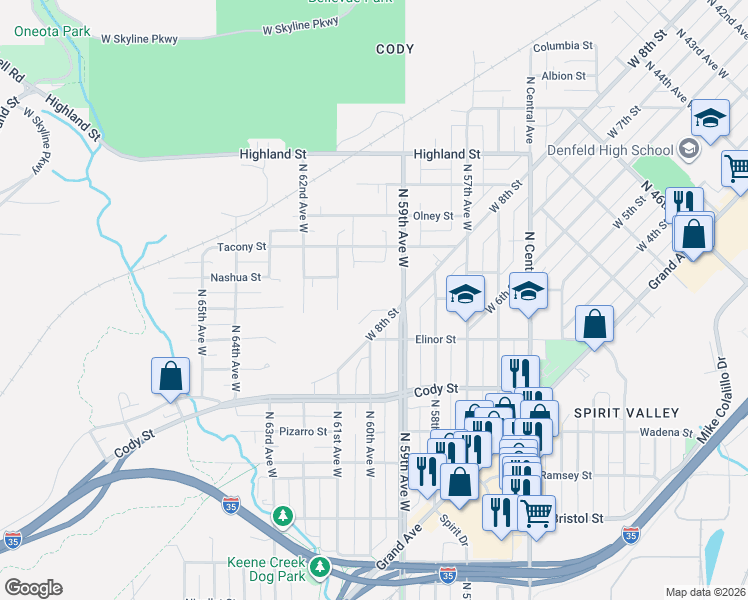 map of restaurants, bars, coffee shops, grocery stores, and more near 6011 Nashua Street in Duluth