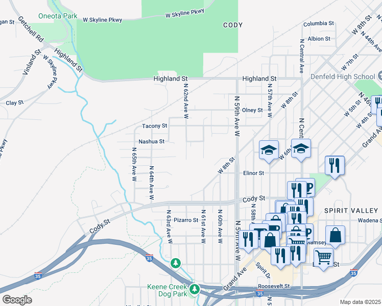 map of restaurants, bars, coffee shops, grocery stores, and more near 6124 Nashua Street in Duluth