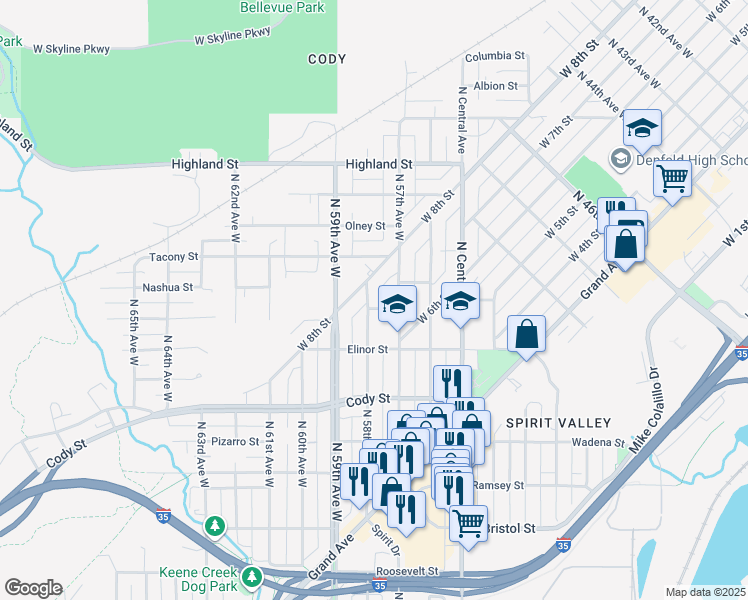map of restaurants, bars, coffee shops, grocery stores, and more near 806 North 58th Avenue West in Duluth