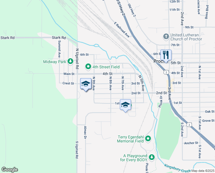 map of restaurants, bars, coffee shops, grocery stores, and more near 808 3rd St in Proctor