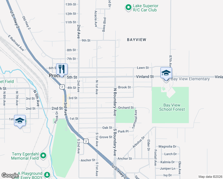 map of restaurants, bars, coffee shops, grocery stores, and more near 9235 Brook Street in Duluth