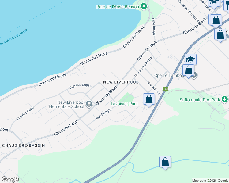 map of restaurants, bars, coffee shops, grocery stores, and more near 1652 Chemin du Sault in Lévis