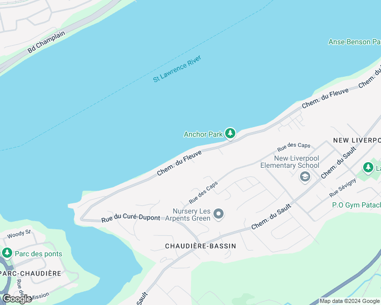 map of restaurants, bars, coffee shops, grocery stores, and more near 1443 Chemin du Fleuve in Lévis