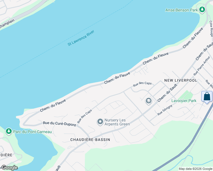 map of restaurants, bars, coffee shops, grocery stores, and more near 1506 Chemin du Fleuve in Lévis
