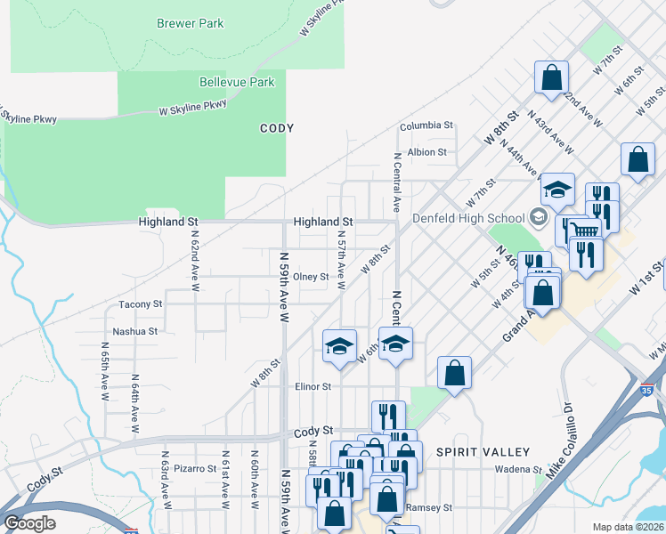 map of restaurants, bars, coffee shops, grocery stores, and more near in Duluth
