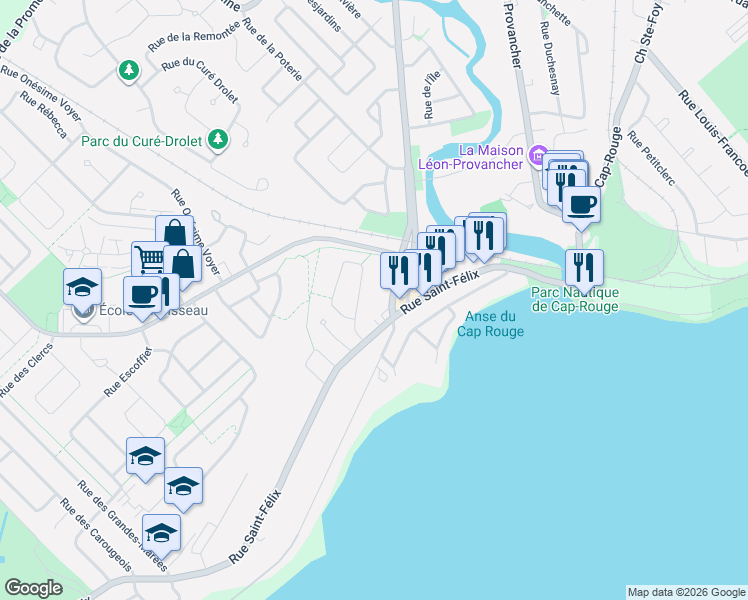 map of restaurants, bars, coffee shops, grocery stores, and more near 1600 Boulevard de la Chaudière in Québec