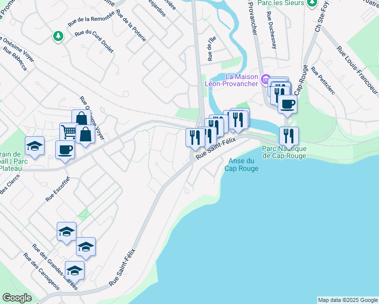 map of restaurants, bars, coffee shops, grocery stores, and more near 1600 Boulevard de la Chaudière in Québec