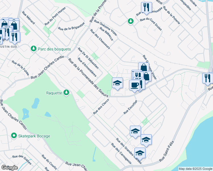 map of restaurants, bars, coffee shops, grocery stores, and more near 4598 Rue de la Promenade des Soeurs in Ville de Québec