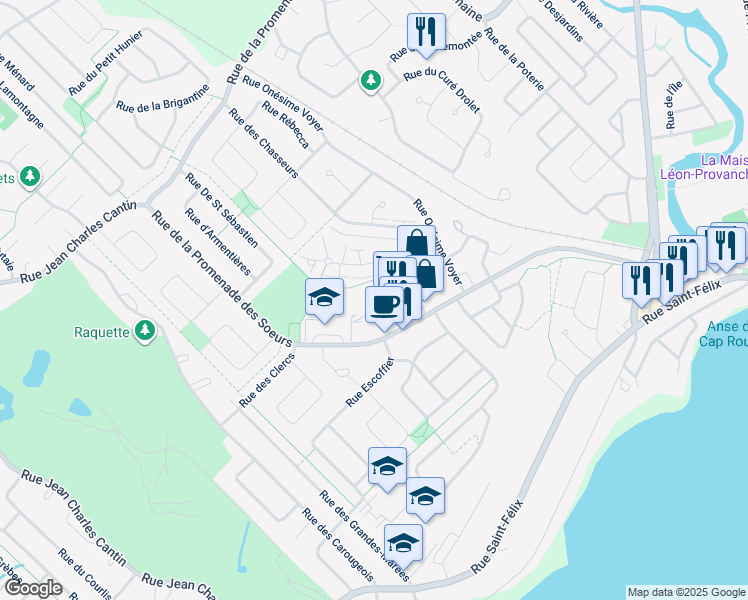 map of restaurants, bars, coffee shops, grocery stores, and more near 1418 Rue Esther Blondin in Québec