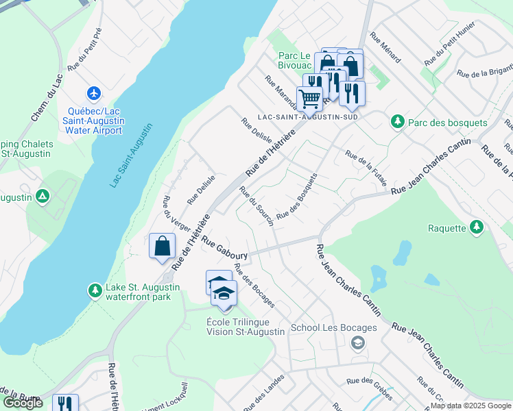 map of restaurants, bars, coffee shops, grocery stores, and more near 5035 Rue du Sourcin in Saint-Augustin-de-Desmaures