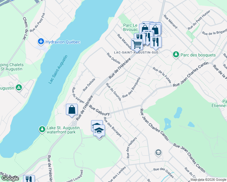 map of restaurants, bars, coffee shops, grocery stores, and more near 5035 Rue du Sourcin in Saint-Augustin-de-Desmaures