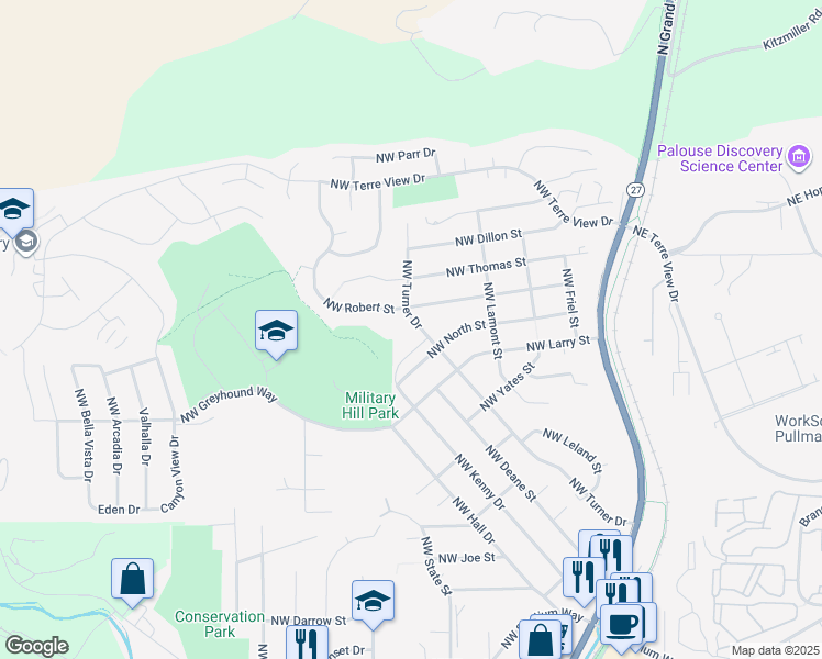 map of restaurants, bars, coffee shops, grocery stores, and more near 2065 Northwest Turner Drive in Pullman