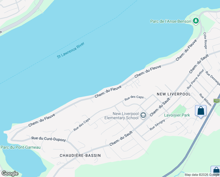 map of restaurants, bars, coffee shops, grocery stores, and more near 1551 Chemin du Fleuve in Lévis