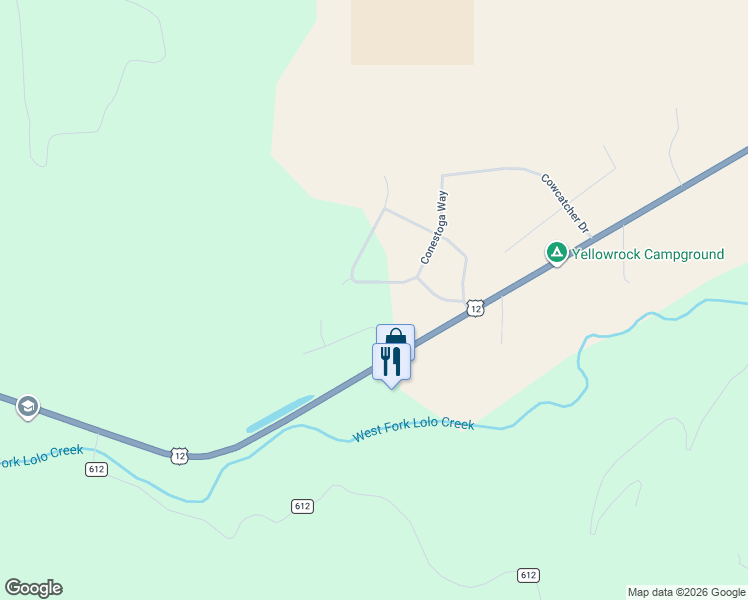 map of restaurants, bars, coffee shops, grocery stores, and more near 10636 Nez Perce Loop in Lolo